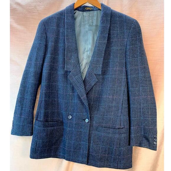 Vintage Corporate Woman Pure 100% Wool Jacket Coat Large/XL Fall Blue Gray - Picture 1 of 10